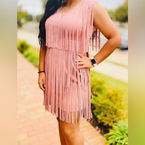 Pink suede fringe dress size small. Never worn except to try on